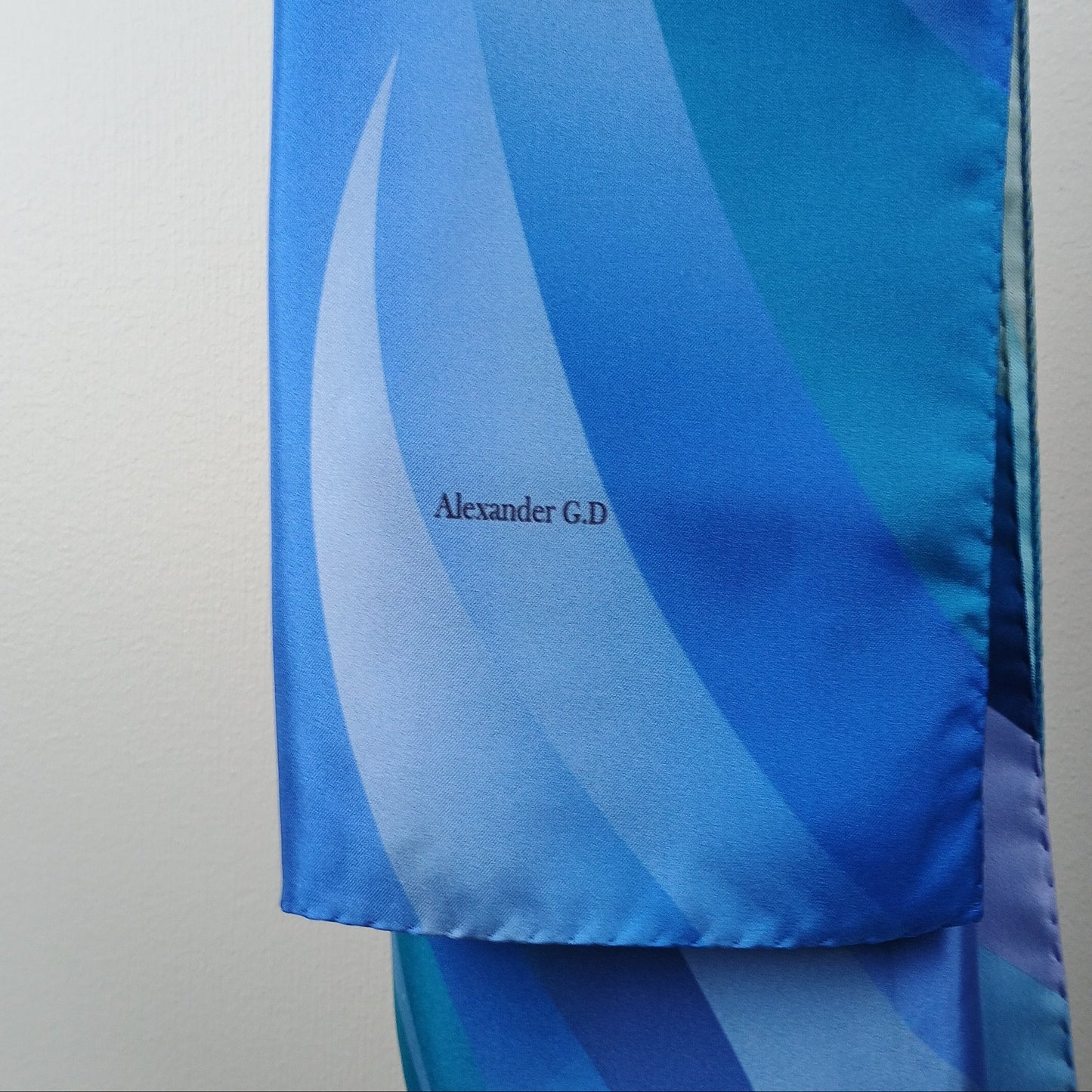 Sea waves blue silk scarf machine/hand hemming