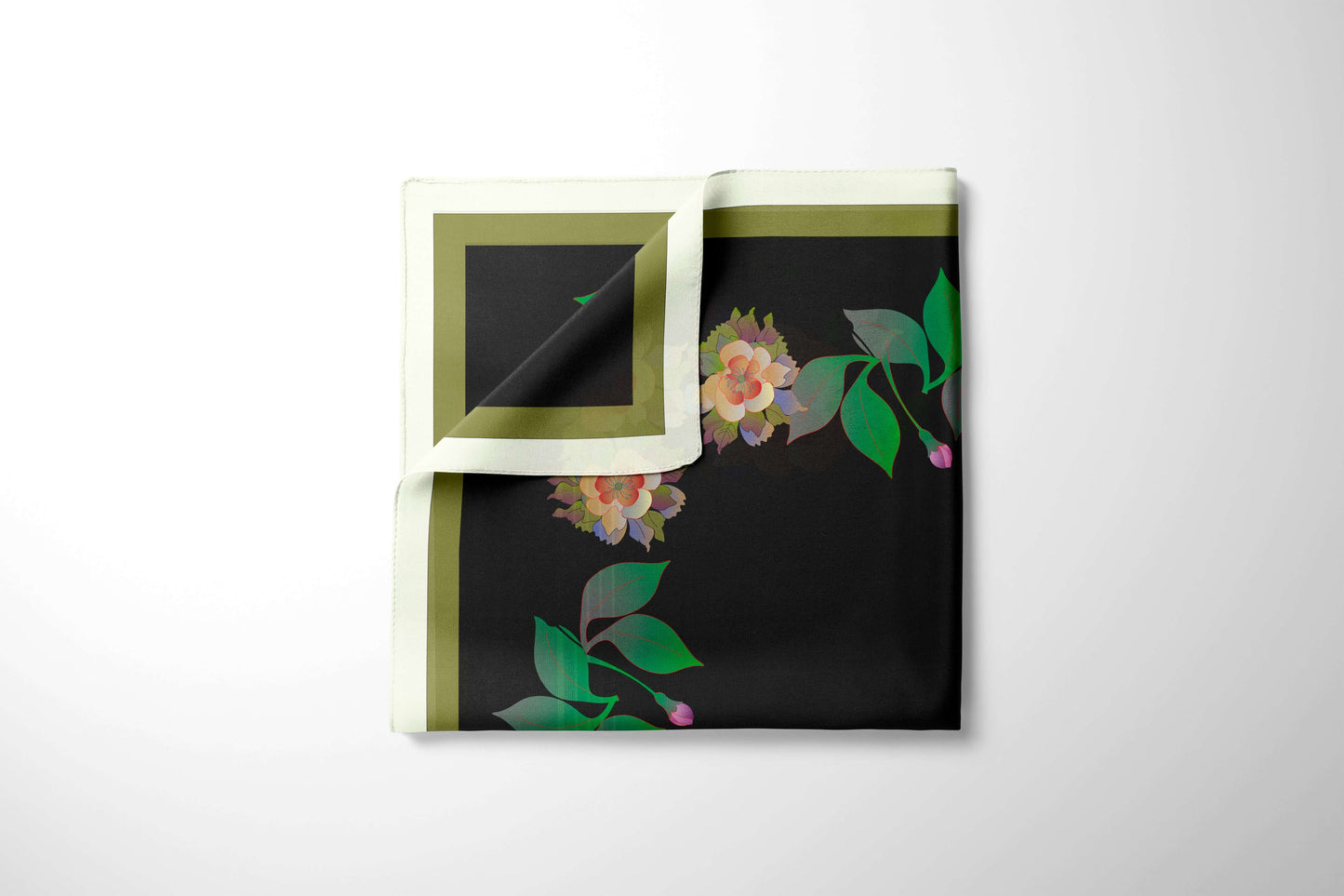 Black base with colorful roses 50 Silk Scarf