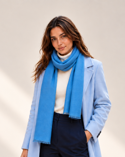 Blue Wool & Silk Scarf 45x180 cm