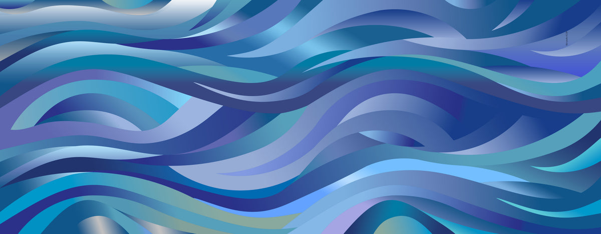  Blue gradient silk scarf 68x180 for women featuring elegant wave patterns and luxurious silk twill fabric.