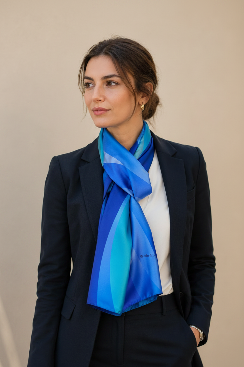 Como silk shawl of blue gradients