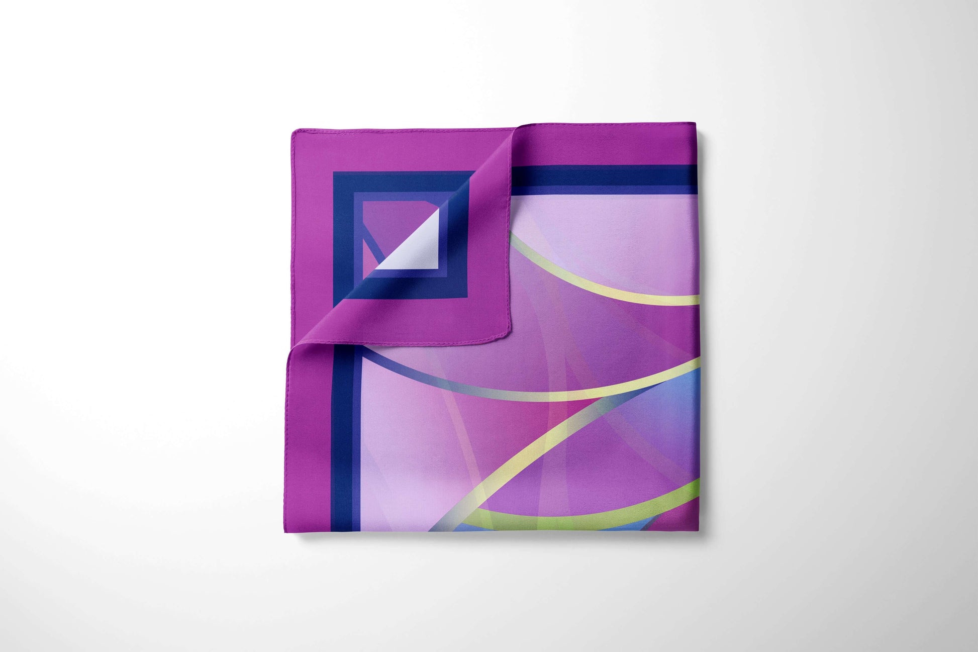 Pink blue silk square with abstract design on a white background