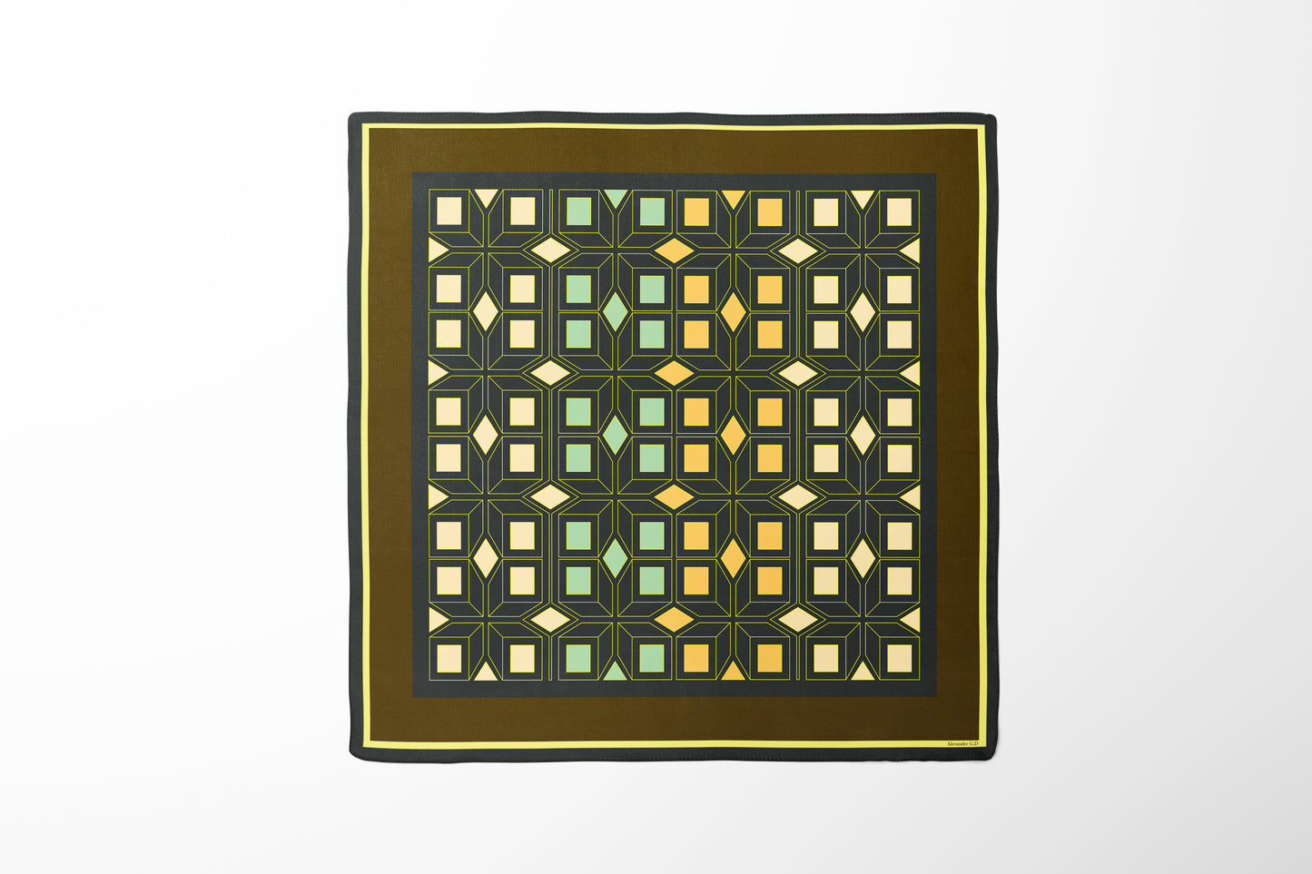Square fabric with geometric pattern on a white background