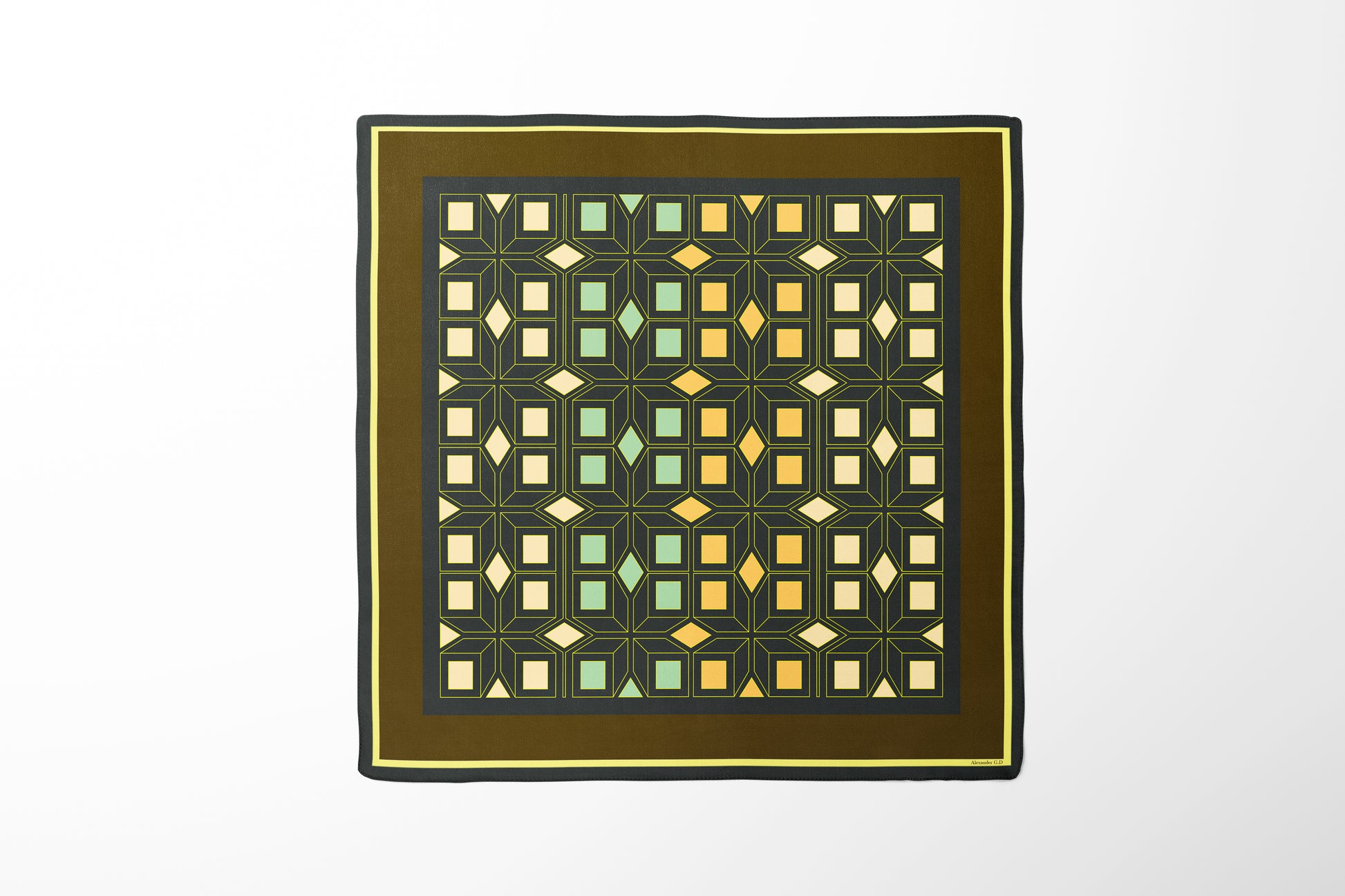 Square fabric with geometric pattern on a white background