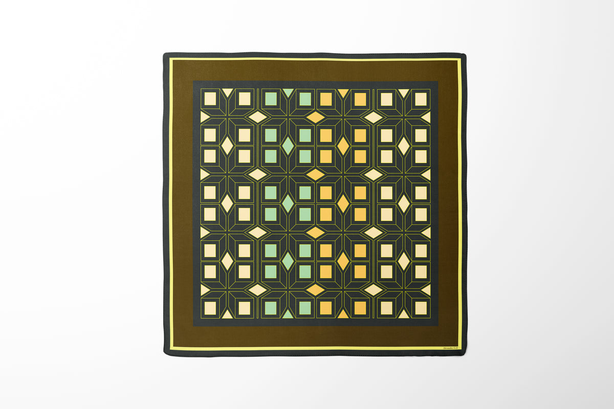 Square fabric with geometric pattern on a white background