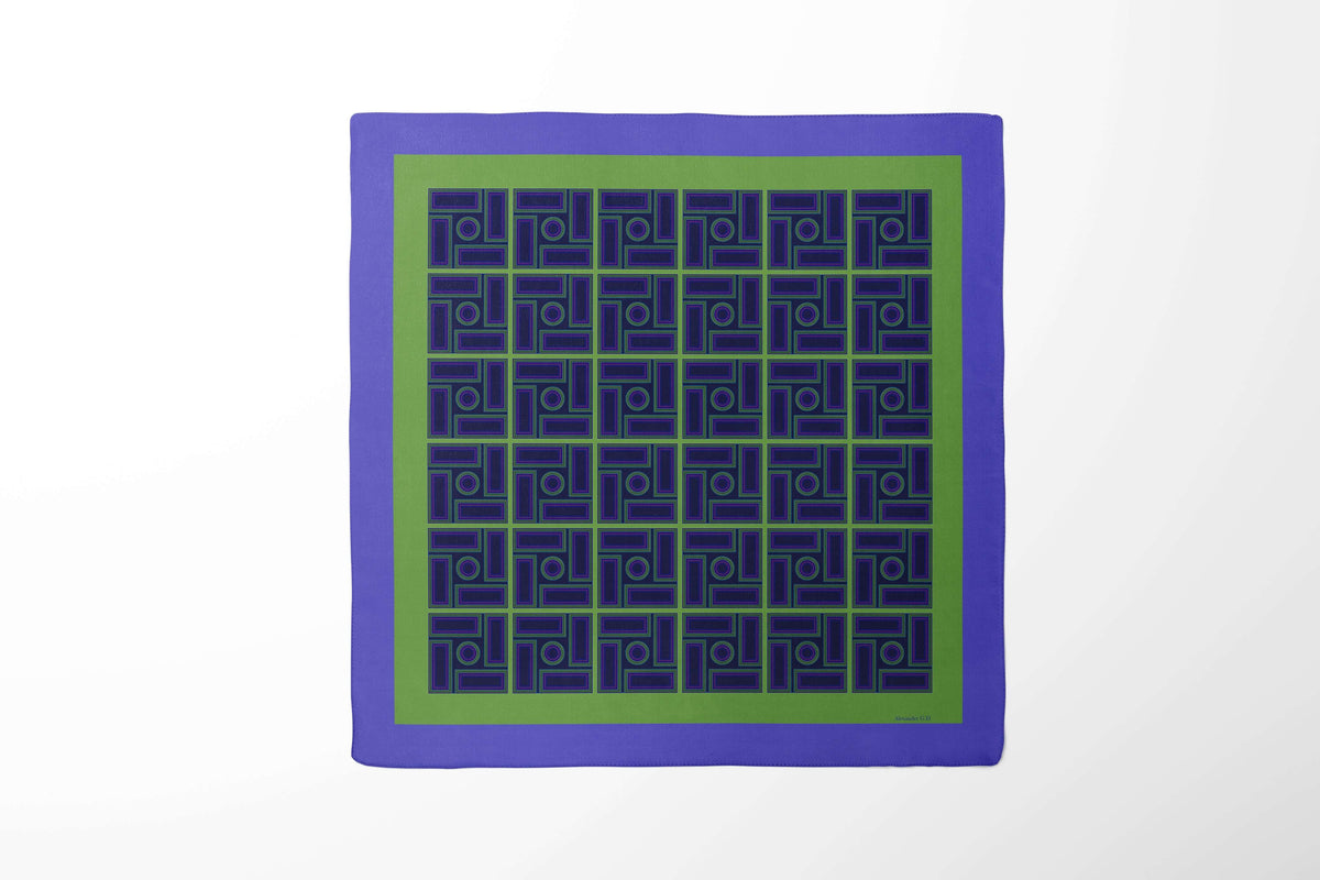 Green-Navy Silk Scarf-Inspired of old roman architecture