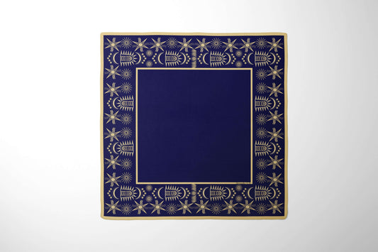 Beige-Navy Silk Scarf 50-Inspired of ancient cultures` symbols 