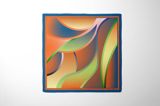 Silk scarf 50 / 70 for women of gradient orange viens pattern
