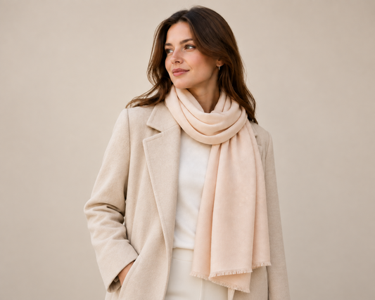 Rose color wool & silk scarf of180x45cm of natural material