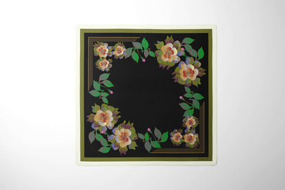 Black base with colorful roses silk scarf of 50cm size