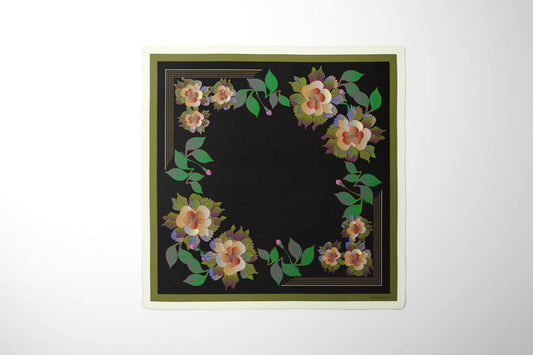 Black base with colorful roses 50 Silk Scarf